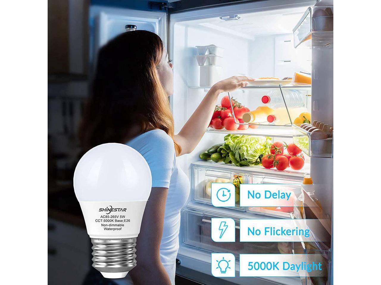 Freezer E26 Base A15 LED Appliance Light Bulb for Fridge SHINESTAR 2-Pack LED Refrigerator Bulbs 40W 120V Non-dimmable Daylight 5000K Waterproof 