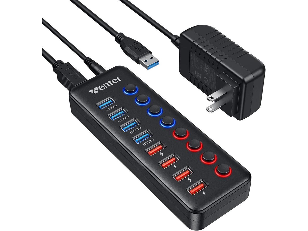 Powered Usb Hub Wenter 8 Port Usb Data Hub Splitter 4 Usb 3 0 Data Ports 4 Smart Charging Port With Individual On Off Switches And 12v 3a Power Adapter For Windows Laptop And More Newegg Com