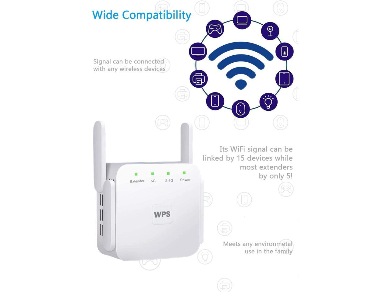 Wireless Signal Booster 2.4&5Ghz Dual Band WiFi Repeater with Ethernet Port WiFi Repeater Supports Up to 1200Mbps Speed WiFi Extender Wireless Signal Booster for Home 