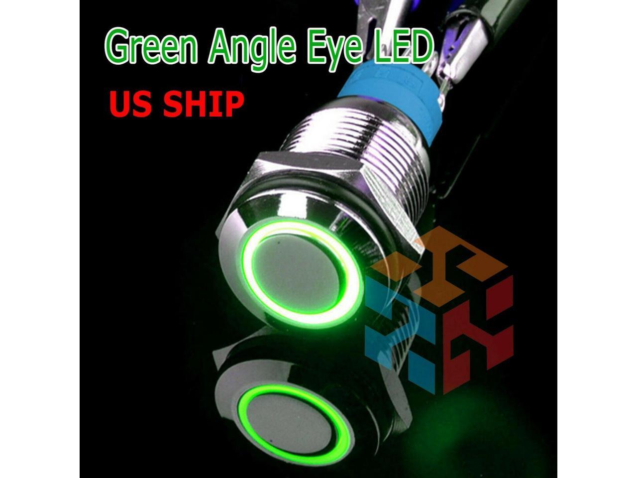Durable 12V Led 16mm Car Momentary Push Button Green Angel Eye Metal  Switch 