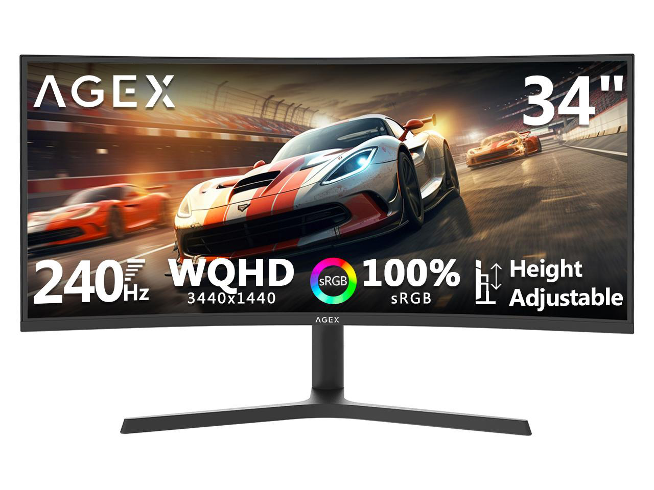 Z-EDGE AGEX Series AG34P 34" UWQHD 3440x1440 21:9 Ultra Wide 240Hz 1ms Curved Gaming Monitor, 1.07 B Colors, 100% sRGB