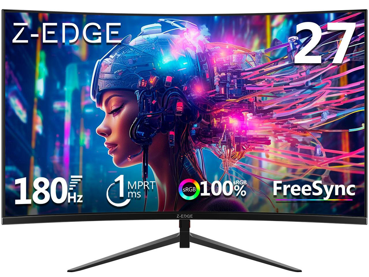 Z-EDGE 27 inch 1920 x 1080 Full HD 180 Hz 1 ms Curved Gaming Monitor, HDMI 2.0, DP 1.4, Supports Wall Mount