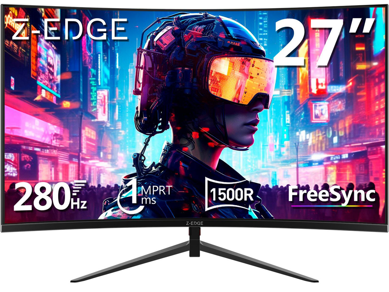 Z-EDGE UG27P-Black 27 inch 1080P Full HD 1920 x 1080 280 Hz 1 ms Curved Gaming Monitor, HDMI x 1, DP x 1, Supports Wall Mount