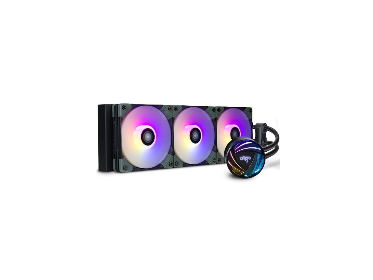 Aigo At360 360mm Cpu Liquid Cooler Aio Rgb Water Cooling System Argb Radiator With 1mm Pwm Fans For Intel Lga 10 115x xx For Amd Am4 Am3 Am3 Black Newegg Com