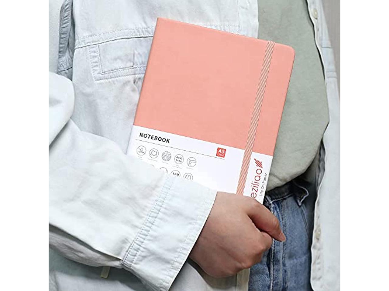 Ruled） 100Gsm Premium Thick Paper with Pocket Medium 5.7x8.4 （Pink Lined Journal Notebooks for Work Deziliao Hardcover Notebook Journal 160 Pages 