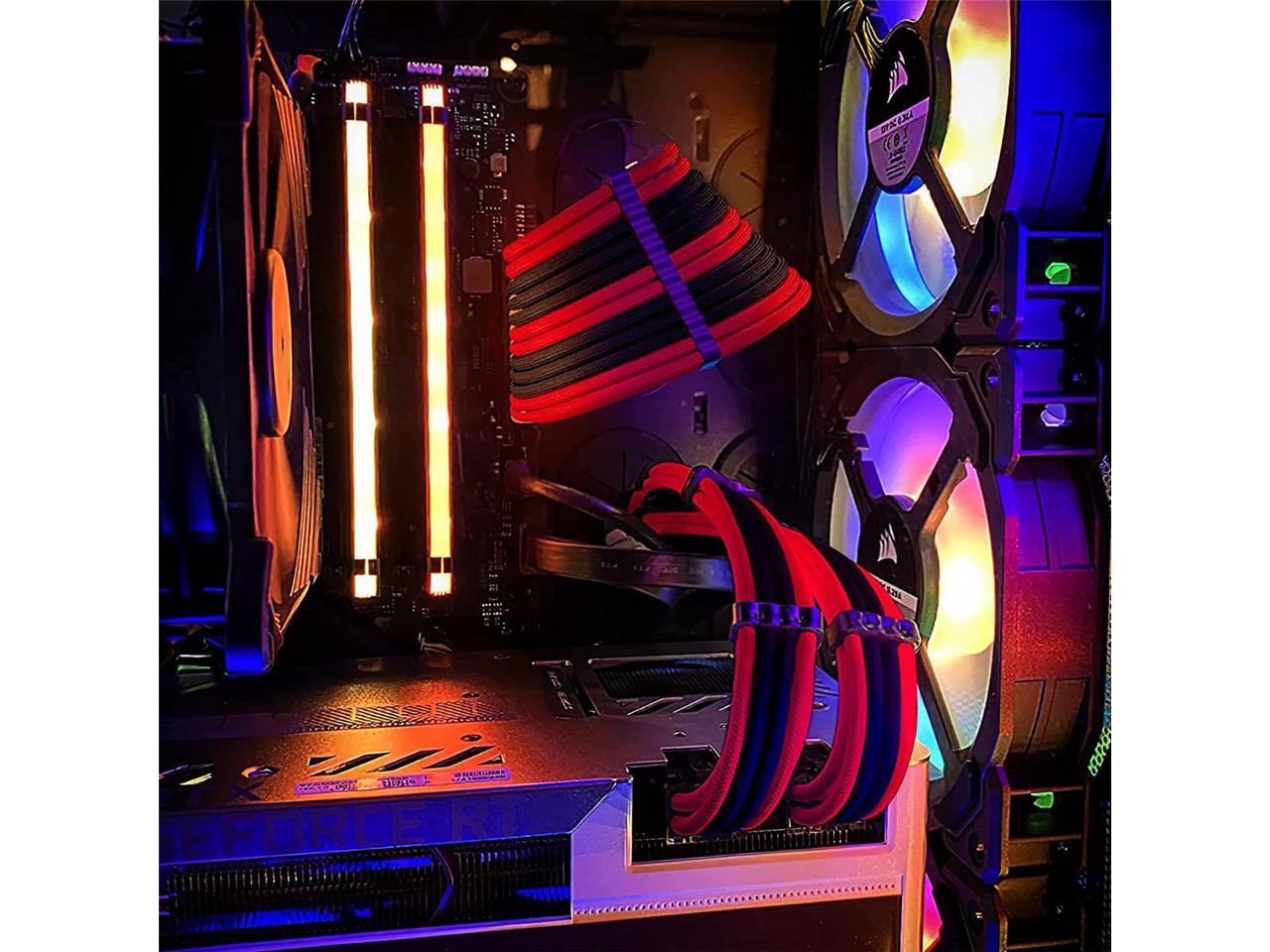 Black Red PSU Sleeved Cable, PC Power Supply Cable Extensions Kit with