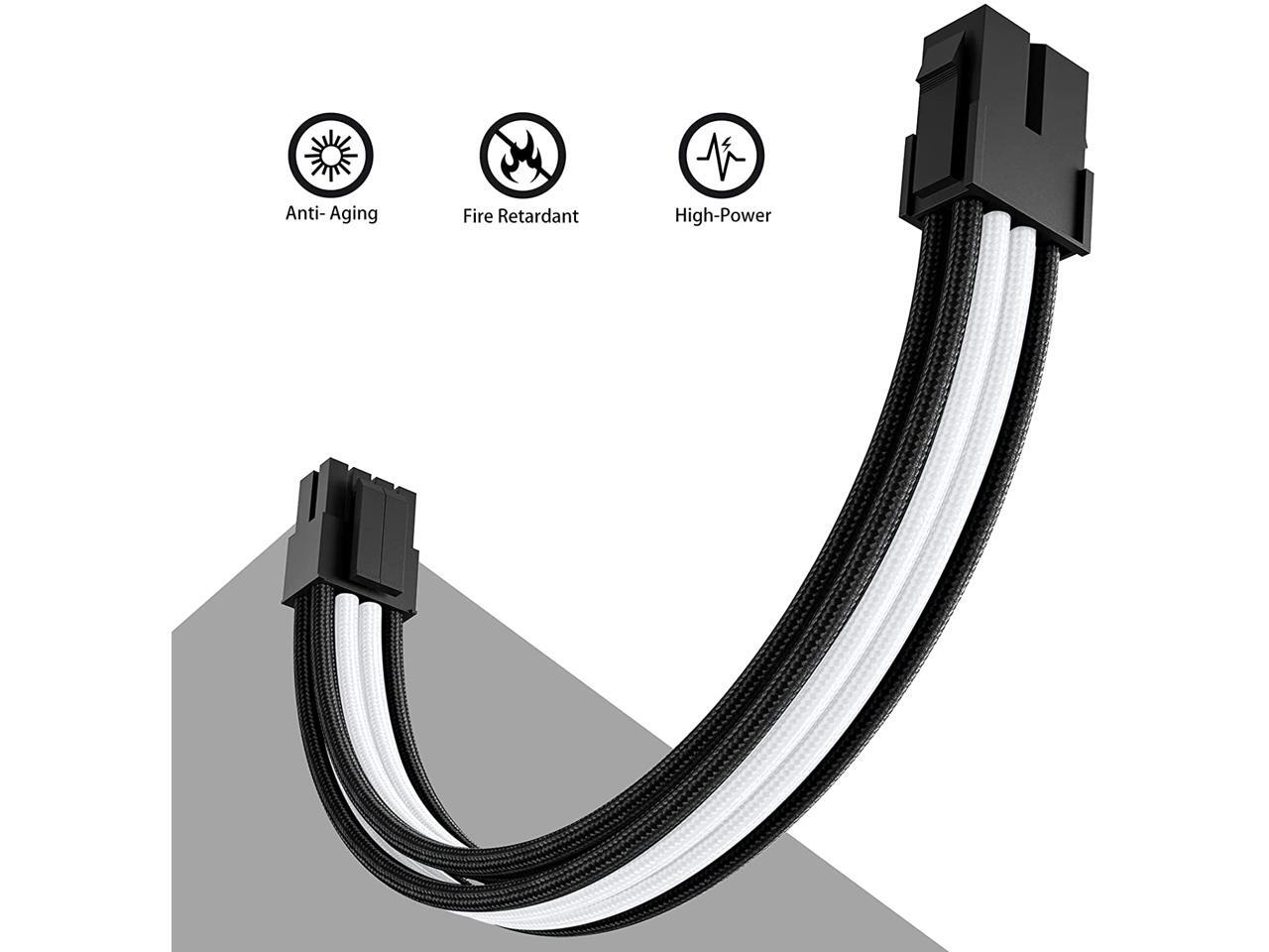 White Black PSU Sleeved Cable, PC Power Supply Cable Extensions Kit with Combs, 18AWG 24 Pin ATX