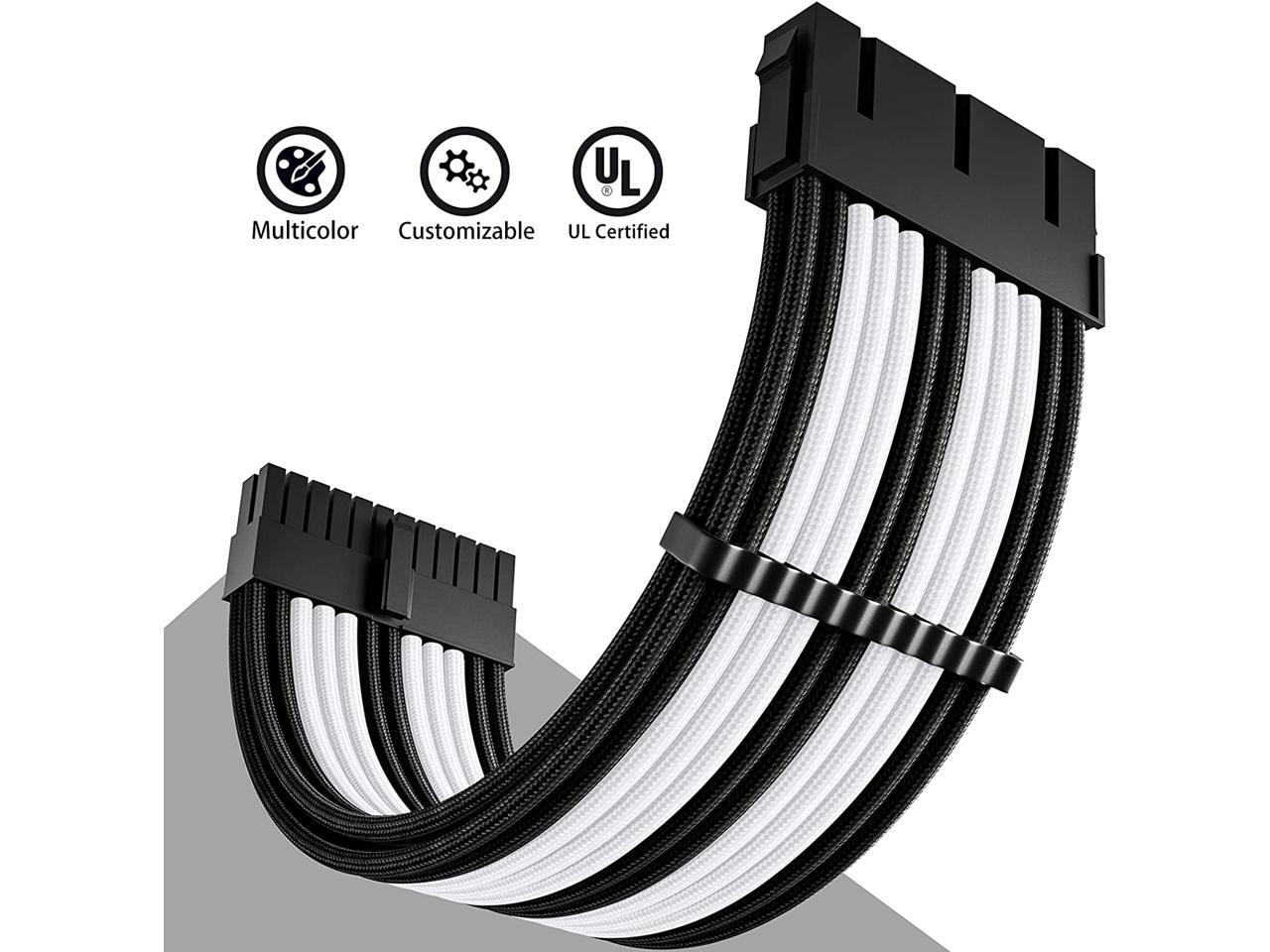 White Black PSU Sleeved Cable, PC Power Supply Cable Extensions Kit ...