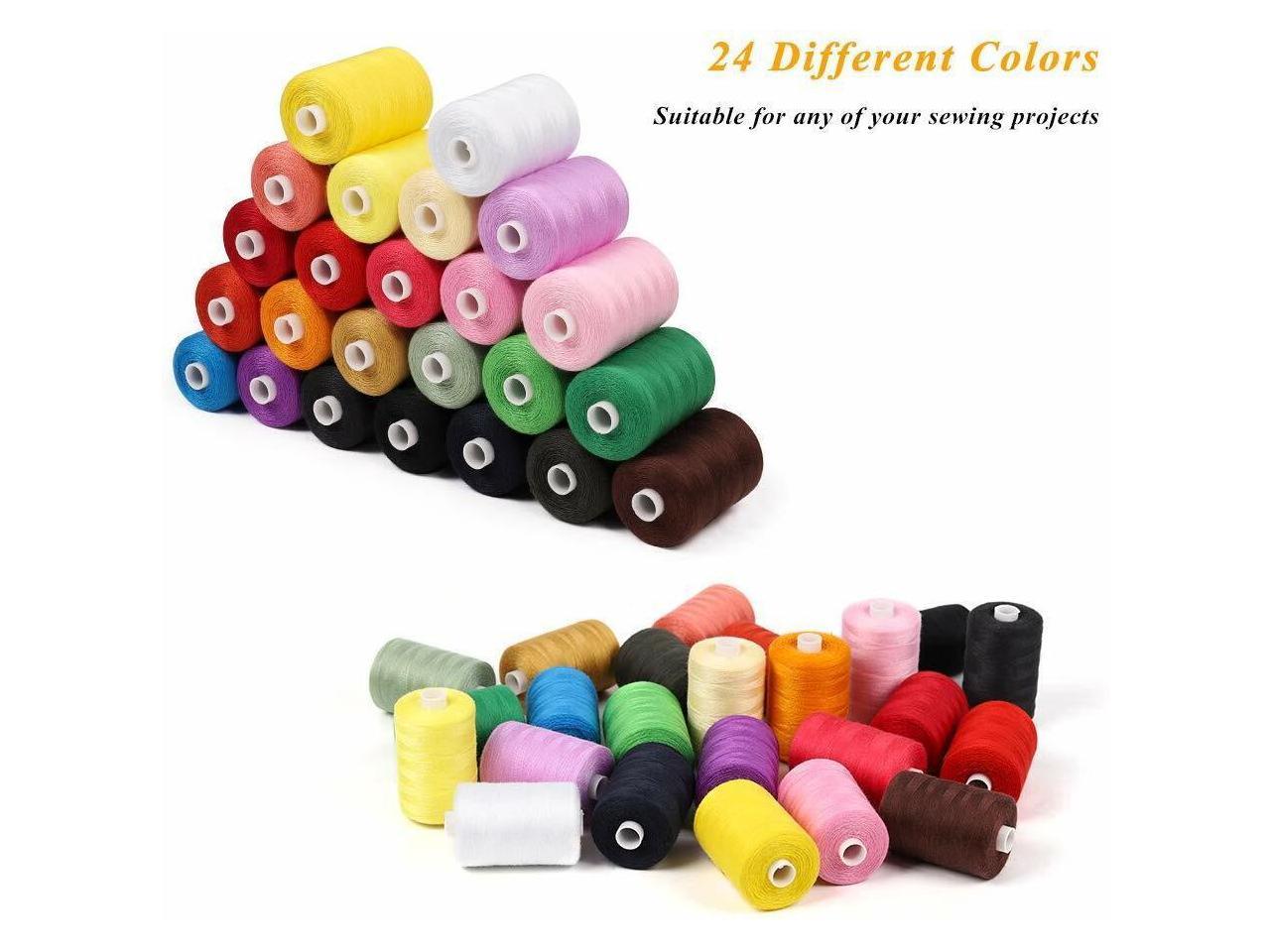 24 Assorted Colors Polyester Cotton Sewing Machine Thread Yard Set Reel Spool 
