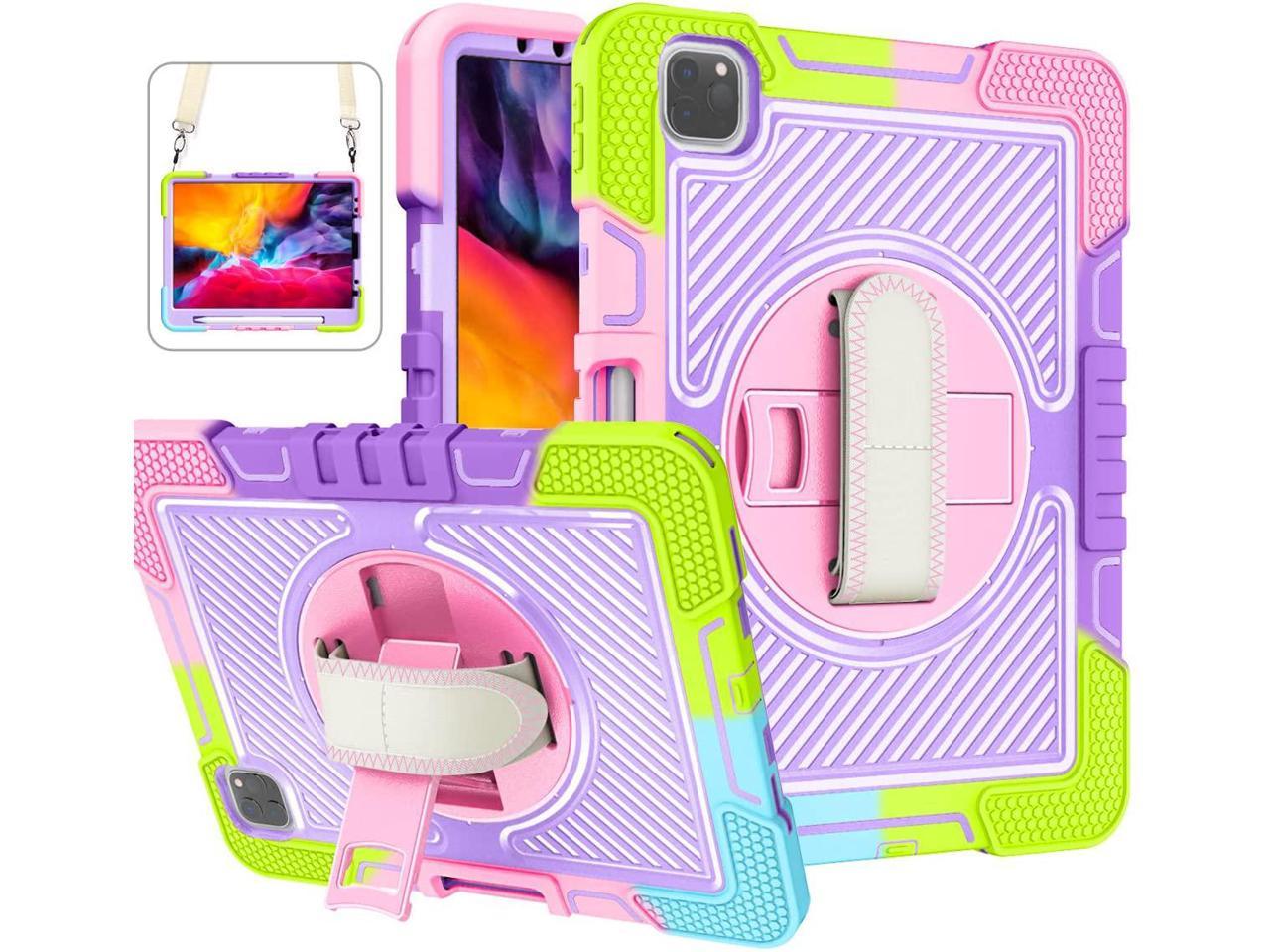 Girls & Women Heavy Duty Shockproof Rugged Soft Silicone Hard Protective Case for Kids Hocase for iPad 9th/8th/7th Generation Case 10.2 with Pencil Holder/360 Rotation Stand/Hand Strap Rainbow 