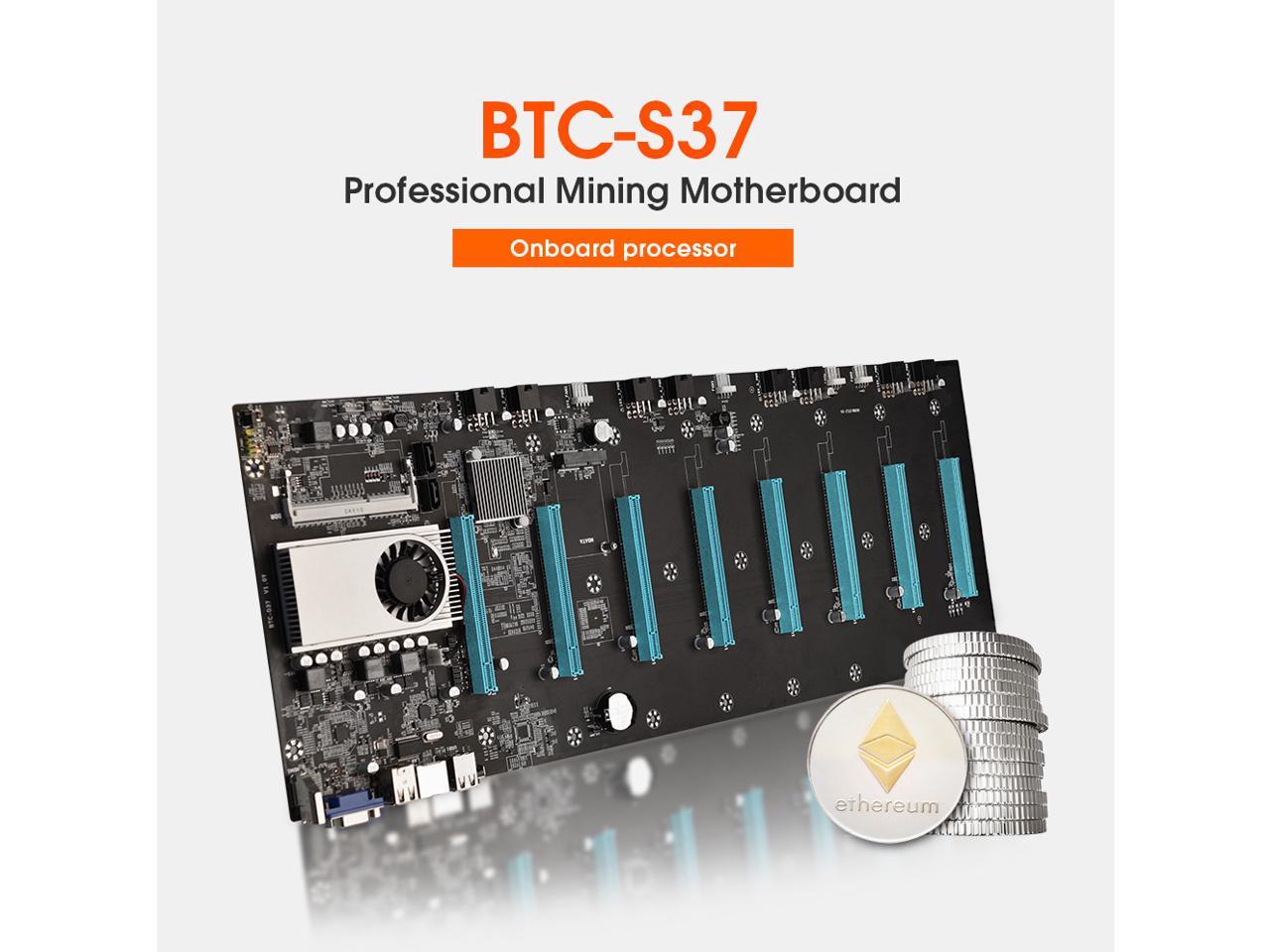 BTC-S37 Ensemble de carte mère de minage avec processeur 128 Go MSATA SSD et mémoire 8 Go DDR3 8 GPU Mining Card Kit carte mère compatible VGA HD MI-Compatible avec Bitcoin Ethereum 