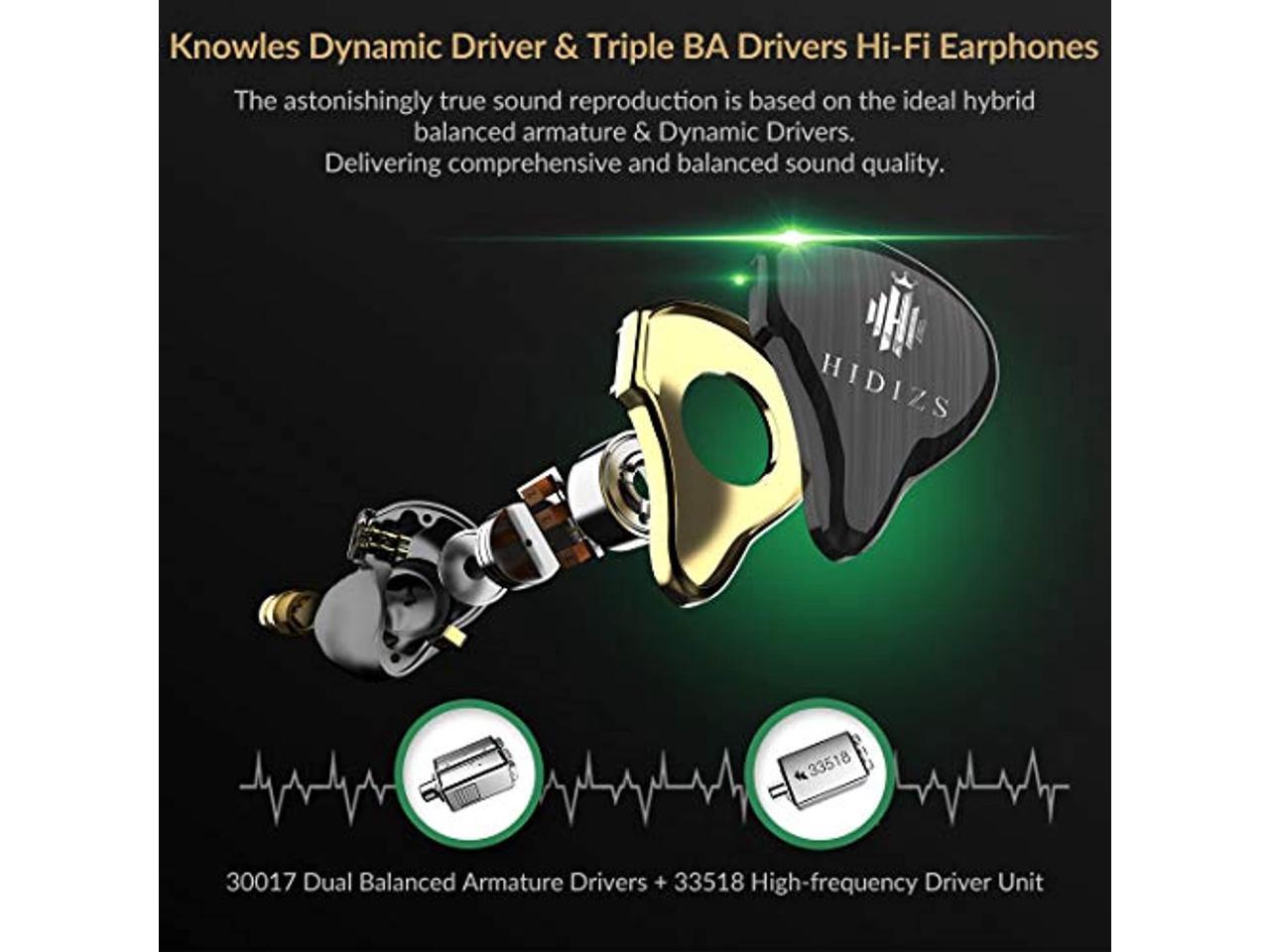 1 Dynamic + 3 Knowles BA Hi-Res Audio IEM Earphones with Detachable Cable Four Driver Hybrid HIDIZS MS4 HiFi in-Ear Monitor Headphones Black Noise-Isolating Musician Headset