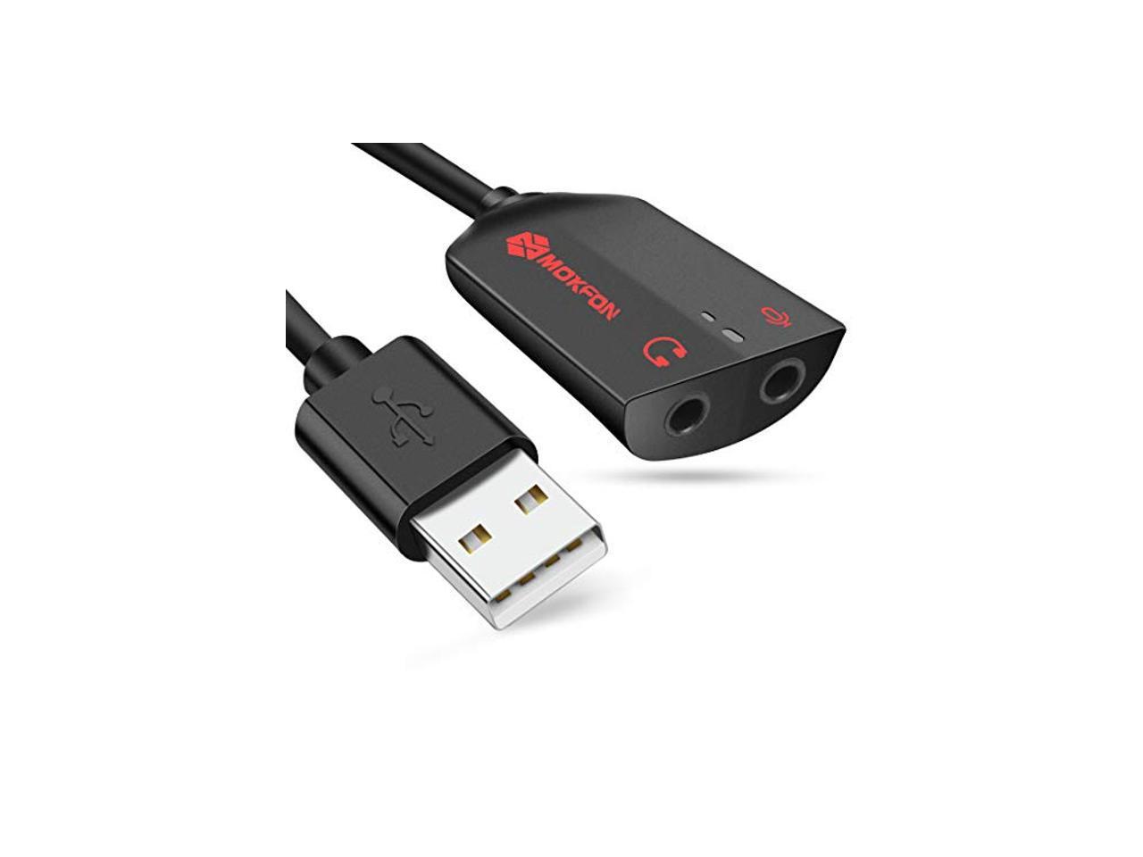 Plug and Play No Drivers Needed Black USB External Stereo Sound Card with 3.5mm Jack Headphone and Microphone for PC,Laptop,Desktop,Switch,PS4,etc MOKFON USB Audio Adapter Support Windows,Mac,Linux 