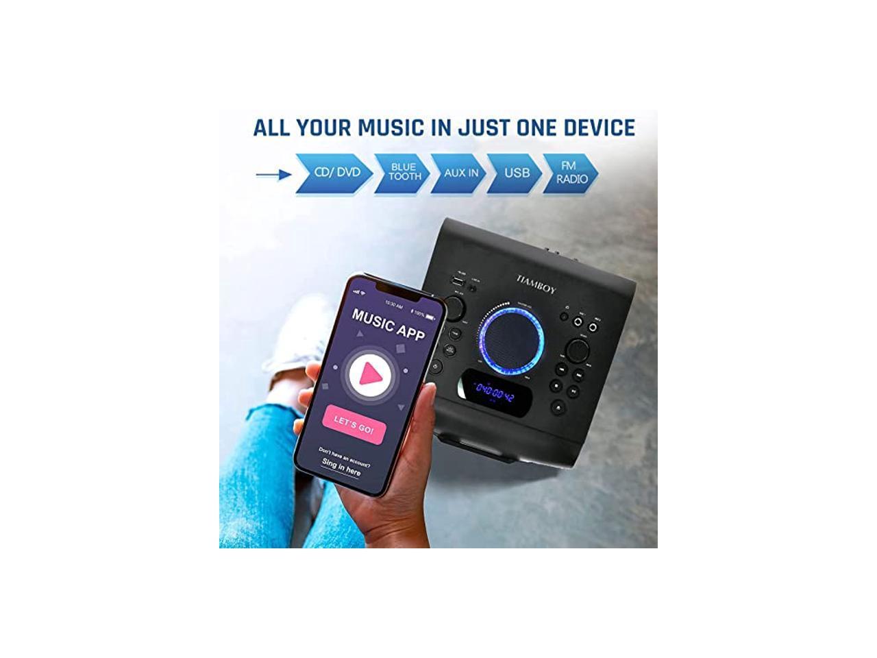 Bass/Echo Adjustable AUX-in DSP-Tech Bluetooth Floorstanding Speaker with CD/DVD Player USB Home Stereo System Party Speaker Karaoke MIC Ports x 2 Lightshow FM Radio 