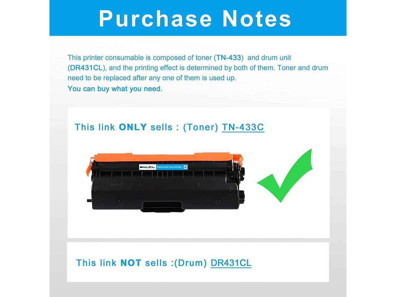 1 Pack TN433 TN-433 TN433C TN-433C Cyan High Yield Compatible Toner Cartridge Replacement for Brother HL-L8260CDW L8360CDW L8360CDWT L9310CDW L9310CDWT L9310CDWTT Printer Toner Cartridges