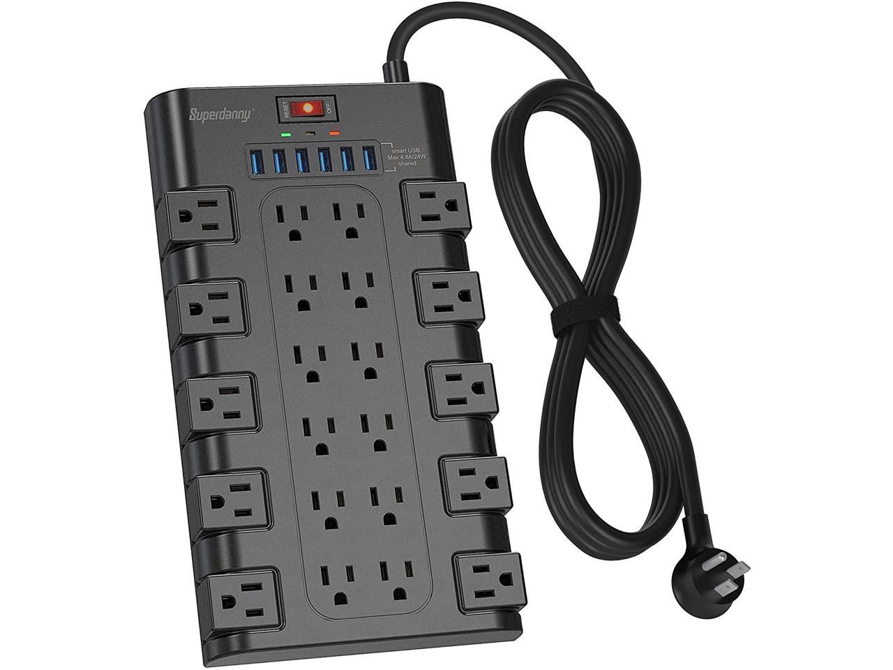 Power Strip QINLIANF Surge Protector with 8 Outlets and 4 USB Ports White 2100 Joules 6 Feet Extension Cord ETL Listed 