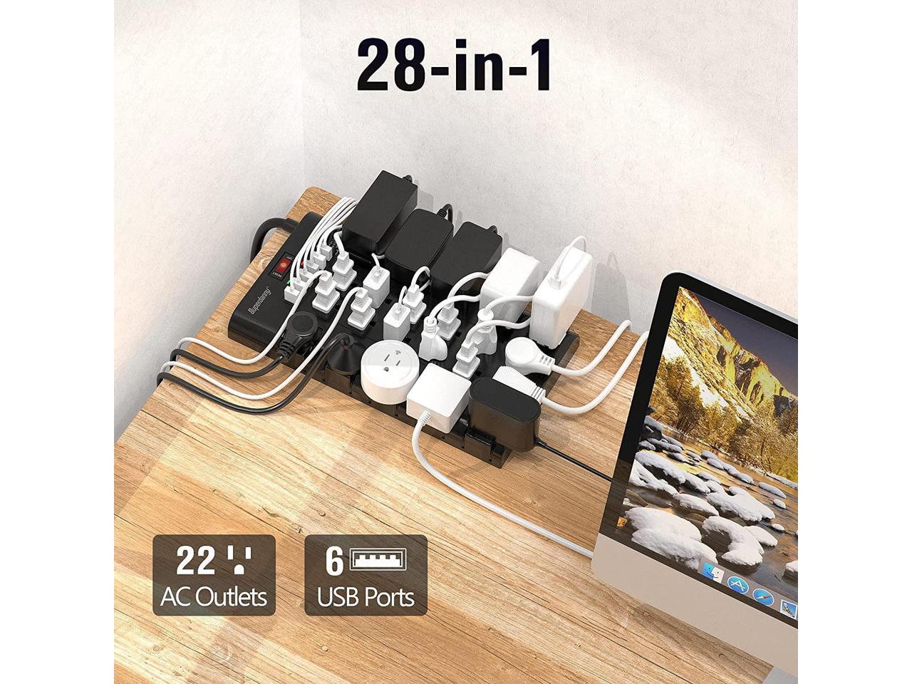 SUPERDANNY 8Ft Power Strip Surge Protector with 6 USB Charging Ports ...