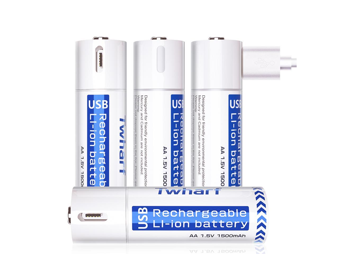 4 X USB RECHARGEABLE AA MN1500 NI-MH BATTERIES INC TWIN MICRO USB CHARGER CABLE 