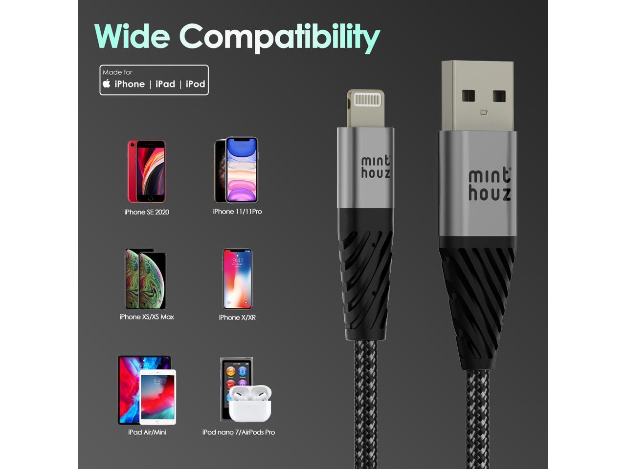 Iphone Charger Minthouz 1 Pack 3ft For Apple Mfi Certified Lightning Cable 3 Ft Long Iphone Nylon Braided Cord Data Charging Usb Cable For Iphone12 11 X Xs Xr Gray With Velcro Fastening Tape Newegg Com