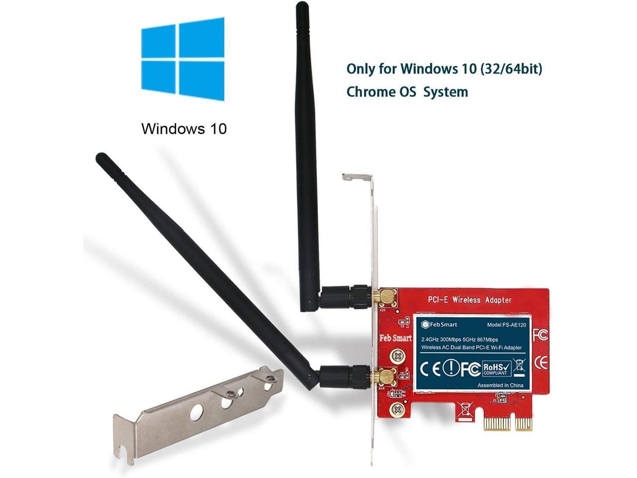 PCIe FS-AE120 FebSmart Wireless AC 1200Mbps Dual Band PCI Express Wi-Fi Adapter Wi-Fi Card for Windows 10 32/64bit Windows 8,8.1 64bit and Windows Server 2012 2012R2 2016 2019 System Desktop PCs 
