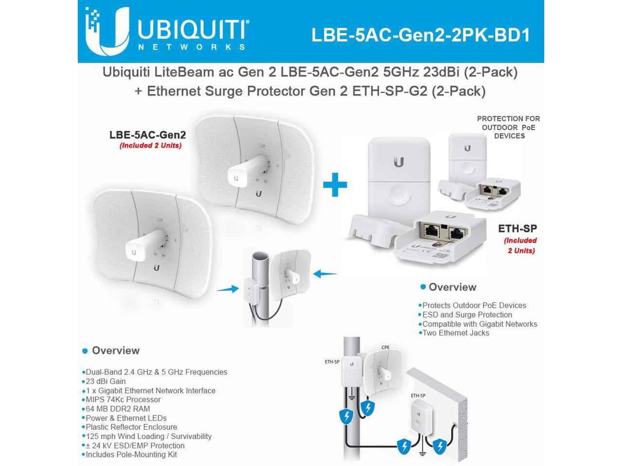 LiteBeam ac Gen 2 LBE-5AC-Gen2 5GHz Airmax 2X2 MIMO 23dBi 450+ Mbps CPE ...