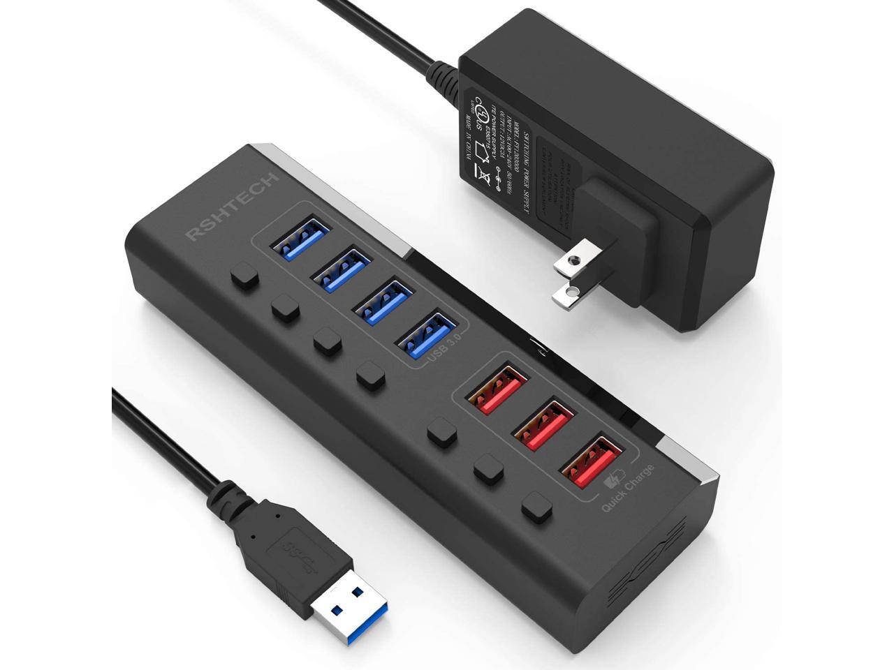 Rshtech powered usb hub 7 ports usb 3 0 hub with 4 high speed data