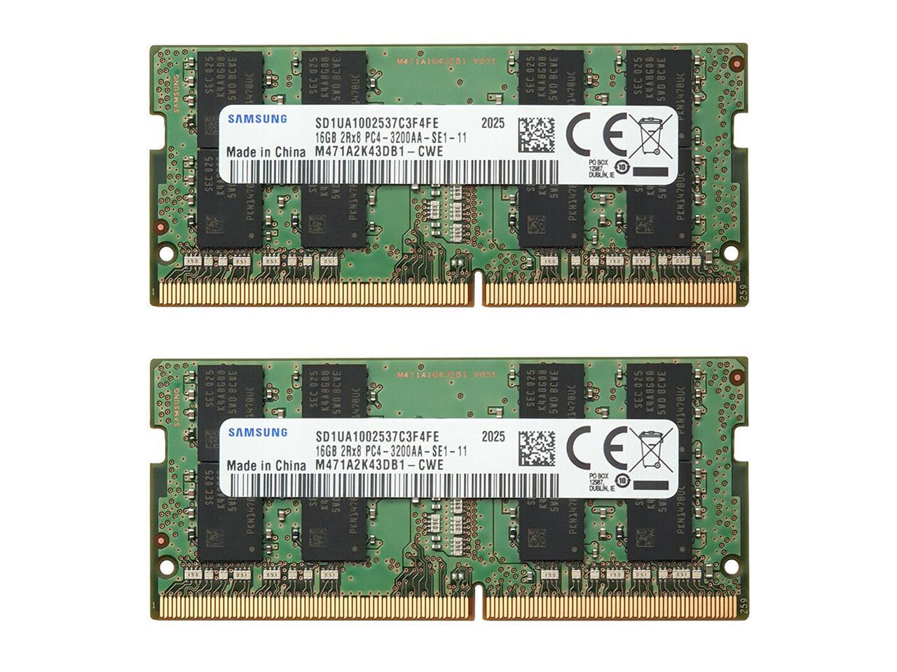 Samsung 32GB (2X16GB) DDR4 PC4-25600 3200MHz 260 PIN SODIMM 1.2V CL 21