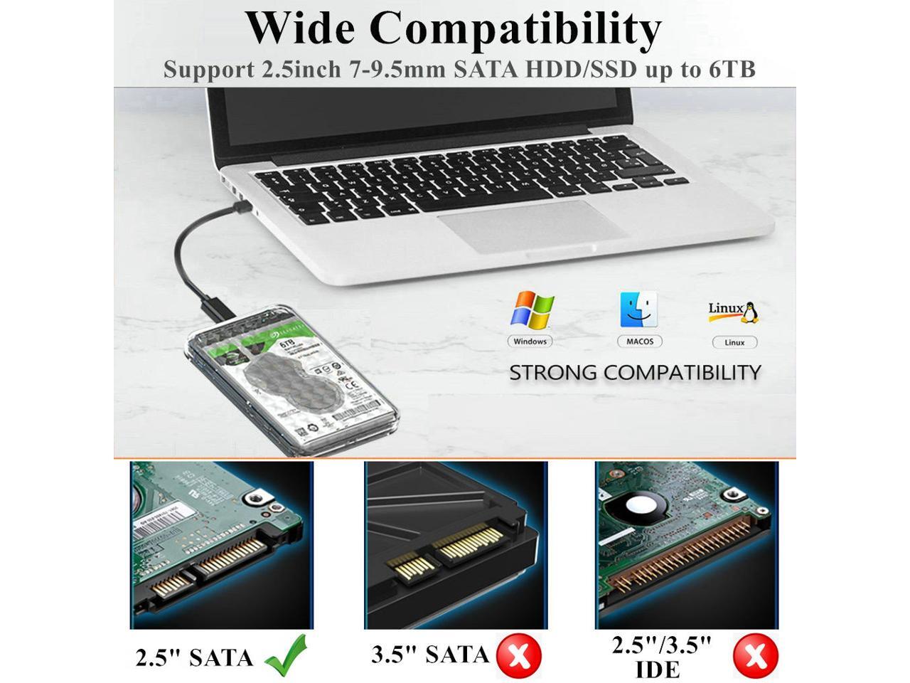 MAIWO 2.5 inch SATA USB3.0 HDD Hard Drive Disk Clear Portable External