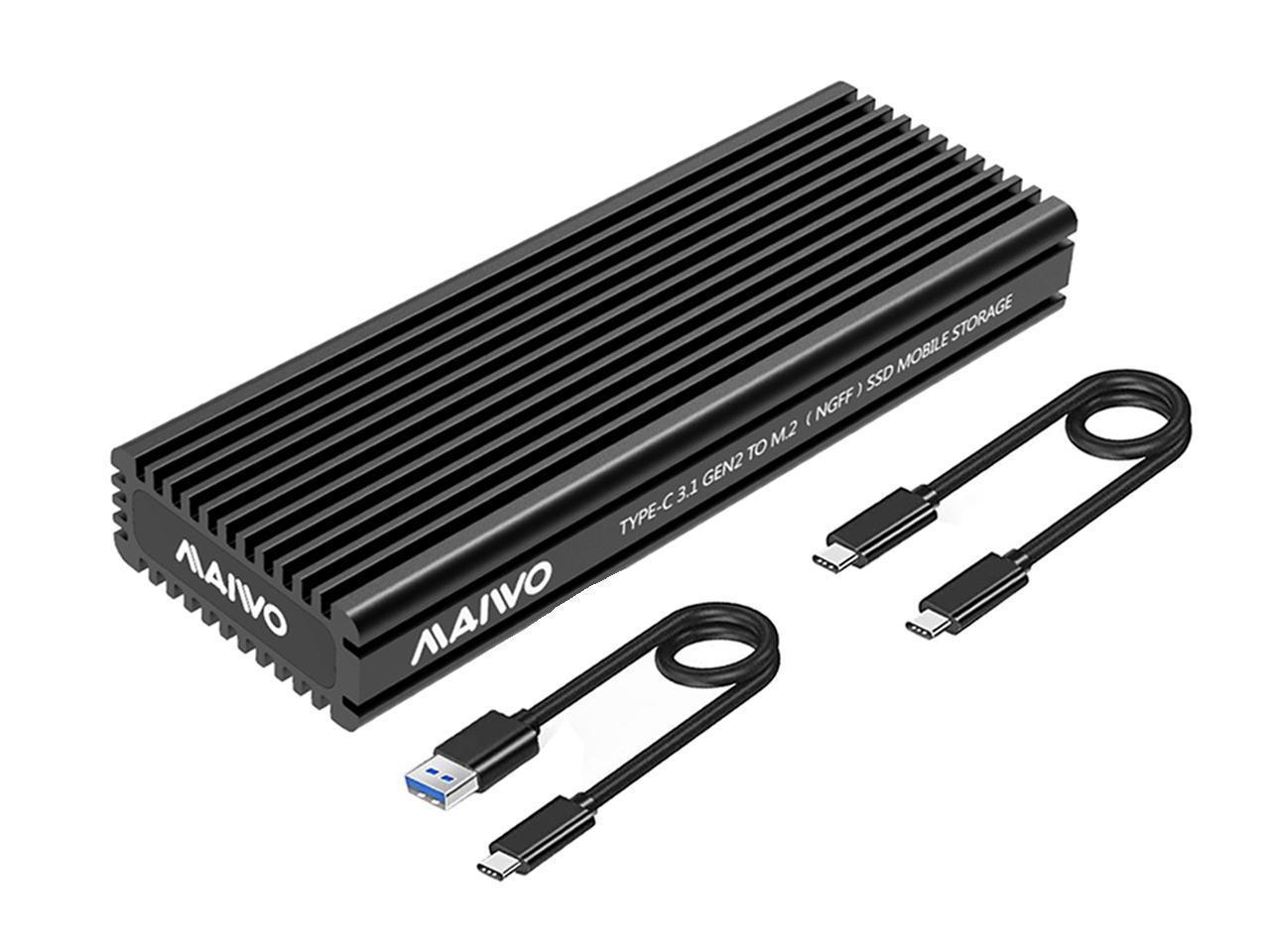 MAIWO M.2 SATA and NVMe Combo SSD Enclosure with Aluminum Heat Sink Shell,  USB3.2 Gen2 Type C 10Gbps. Fits B+M key and M-key M.2 2242,2260,2280,Type C  