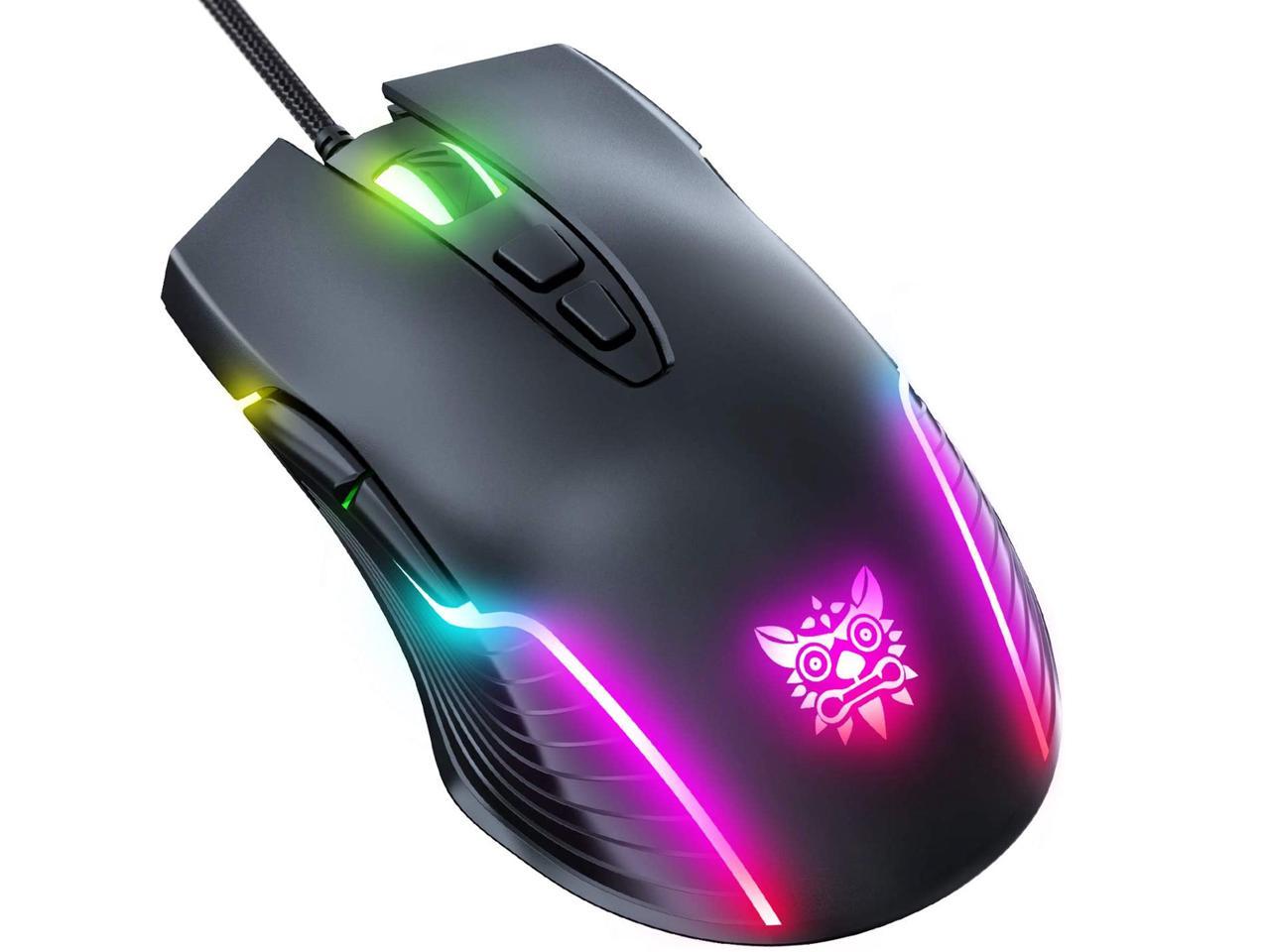 ONIKUMA Gaming Mouse 6400 DPI & Multiple LED Light Effect PC Mouse with RGB Lighting USB Wired Mouse Optical for Pro Gamer (Black)