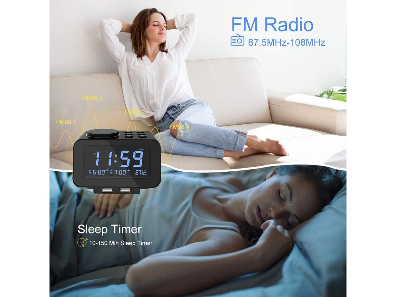Details about   Digital Alarm Clock Radio 0-100% Dimmer Dual Alarm With Weekday Weekend 