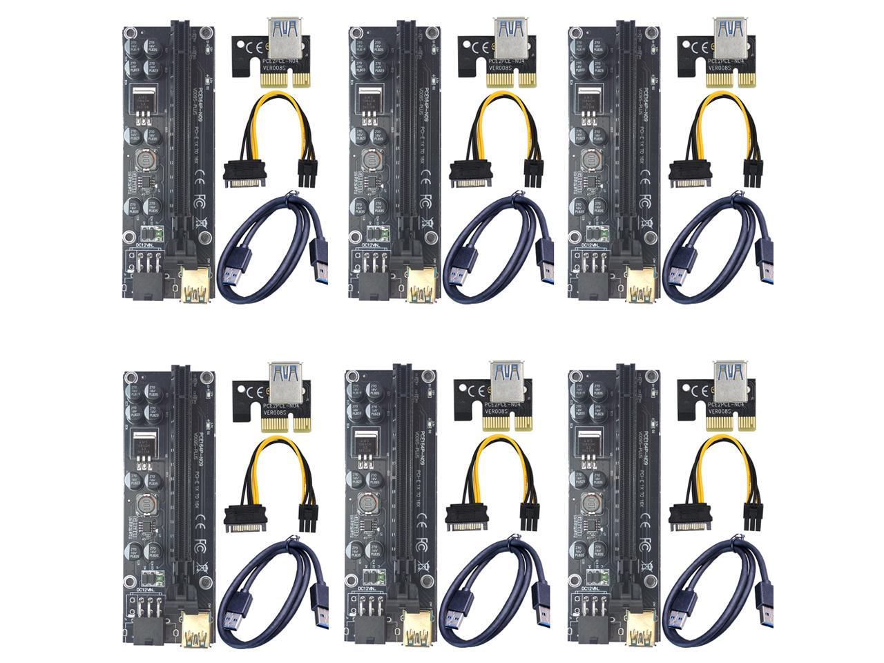 6-pack VER 009S+ Mining Dedicated PCIe Riser Card Riser Adapter with 8  solid capacitors 16A power supply PCI Express 1X to 16X Extender Mining Rig  