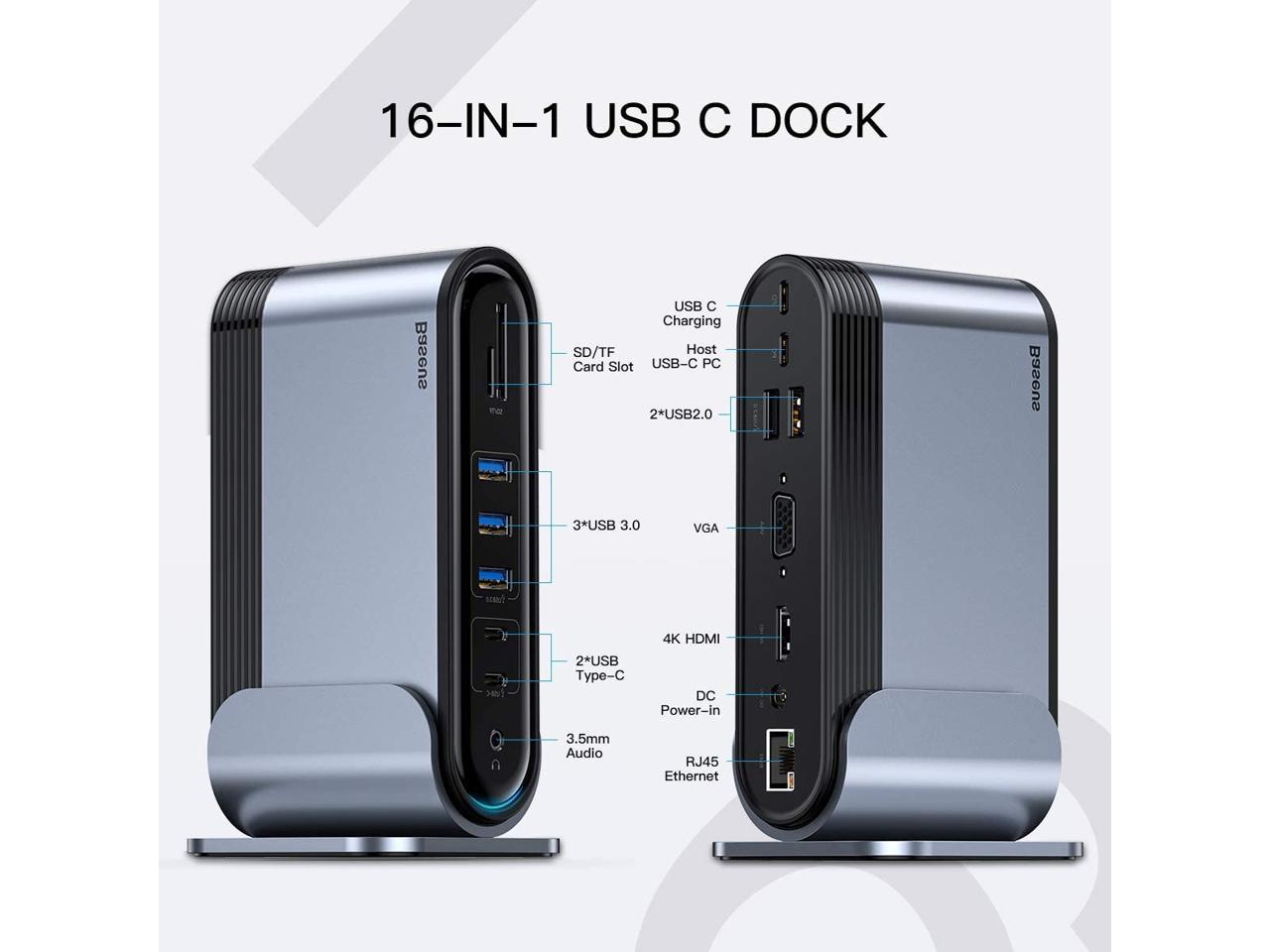 USB C Docking Station, Baseus Dual Display Universal Laptop Docking ...