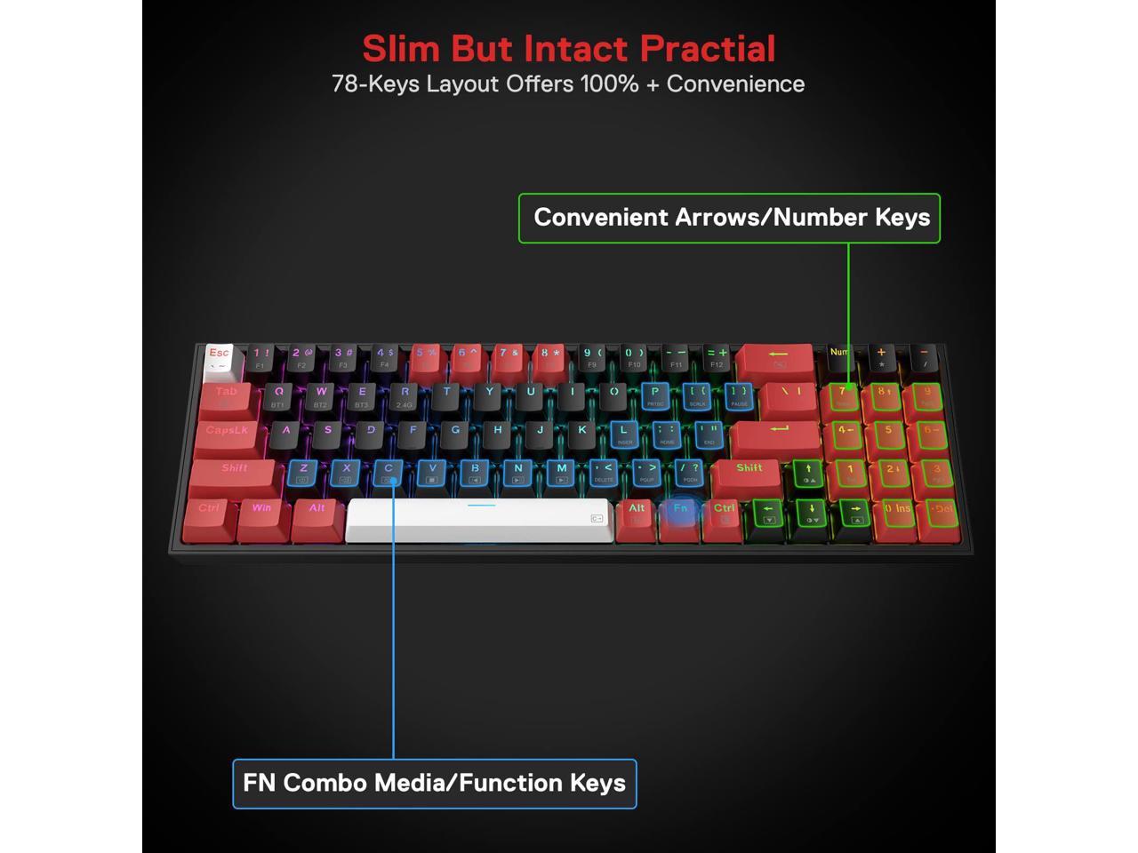 Redragon K628 PRO 75% 3-Mode Wireless RGB Gaming Keyboard, 78 Keys Hot ...