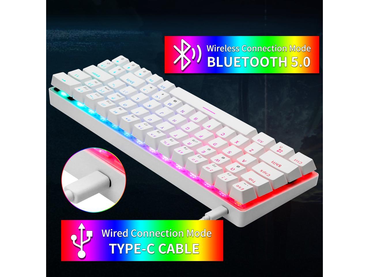CQ63 60% Compact RGB Wireless Mechanical Gaming Keyboard, Bluetooth 5.0,  Blue Switches, Wired Keyboard 63 Keys for PC Tablet Laptop Cell Phone, White