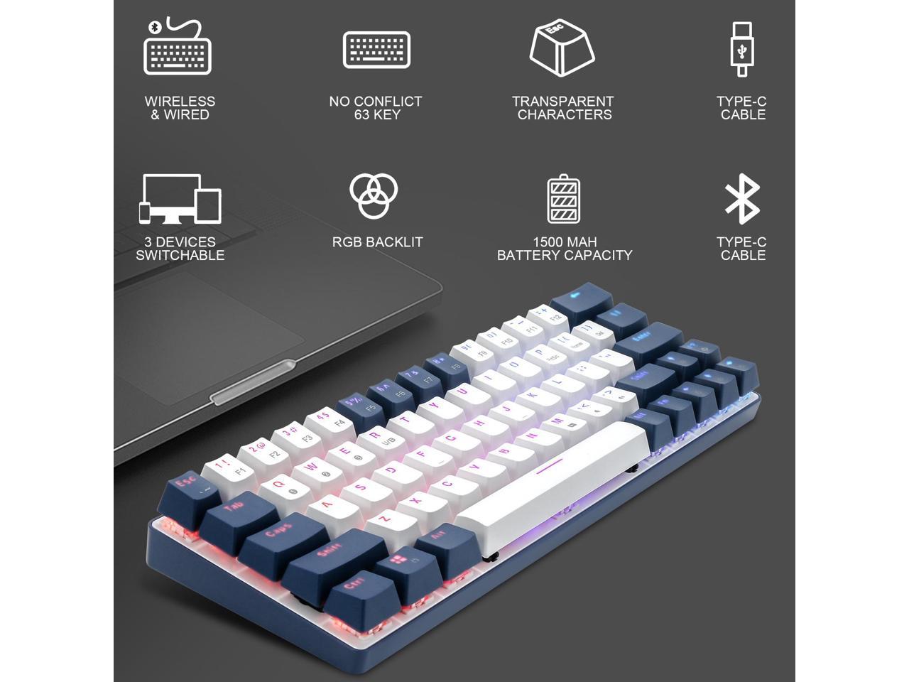 CQ63 60% Compact RGB Wireless Mechanical Gaming Keyboard, Bluetooth 5.0 ...