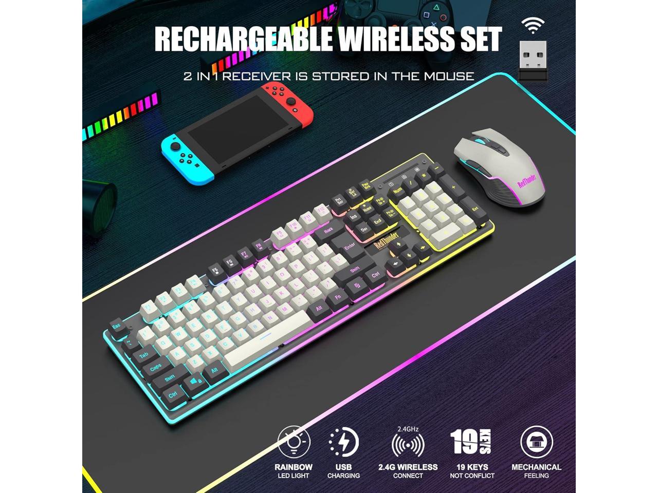 RedThunder K10 Wireless Gaming Keyboard and Mouse Combo, LED Backlit