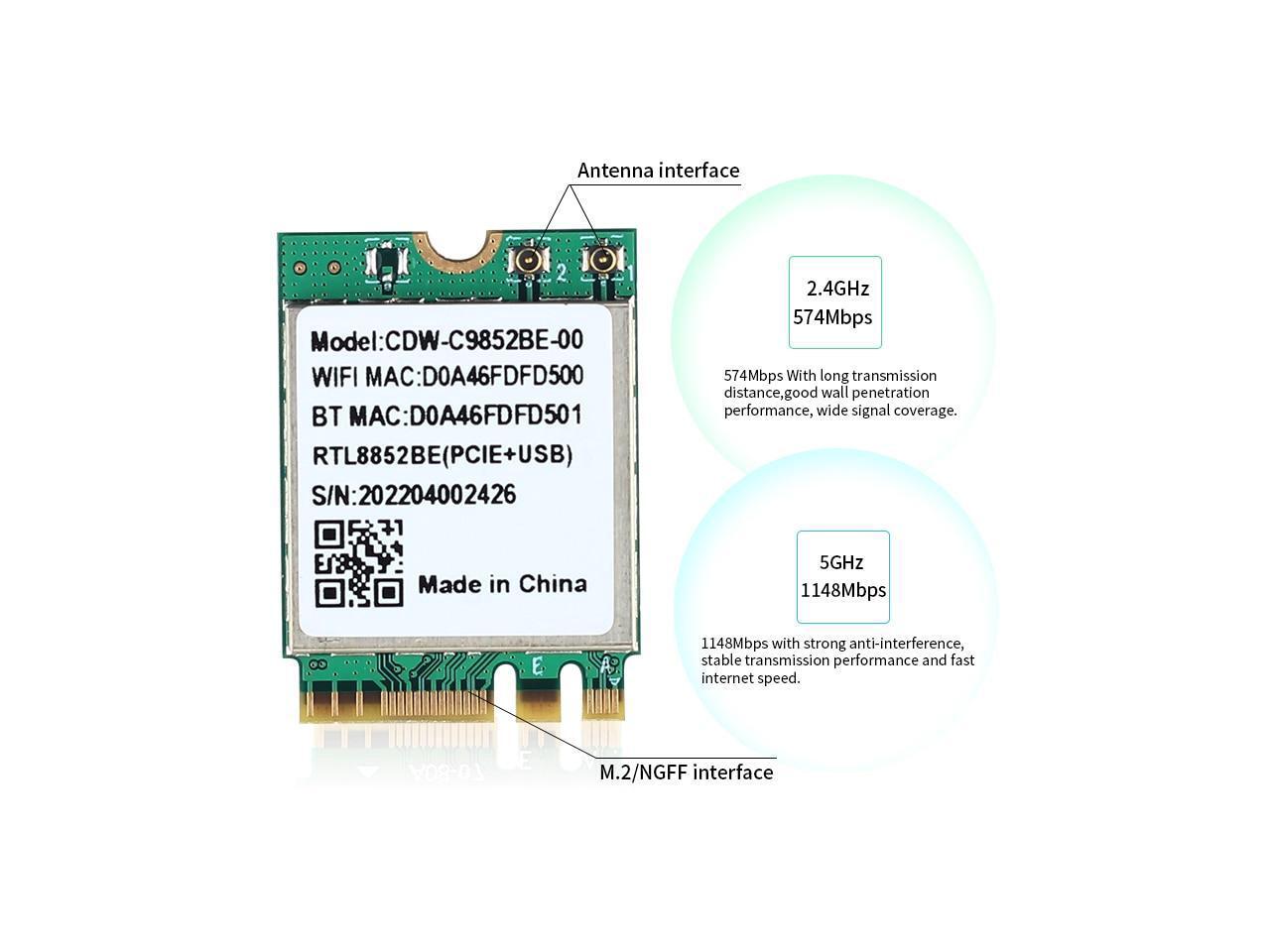 Wifi 6 realtek rtl8852be network card 1800mbps bt 5 0 dual band