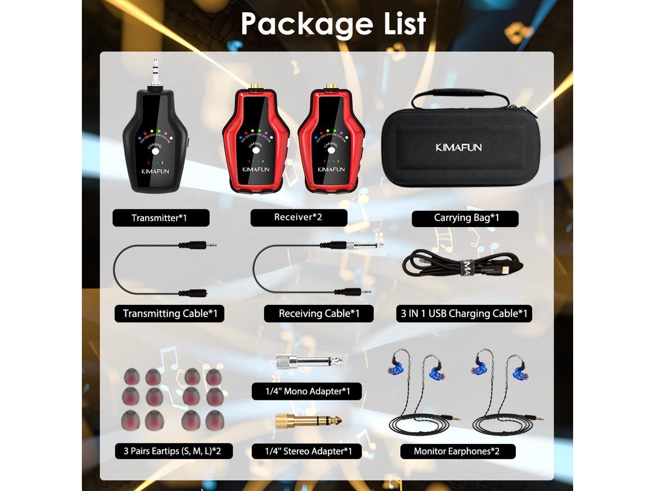 KIMAFUN 2.4G Wireless inEar Monitor System IEM System Transmitter Beltpack Receiver for Stage