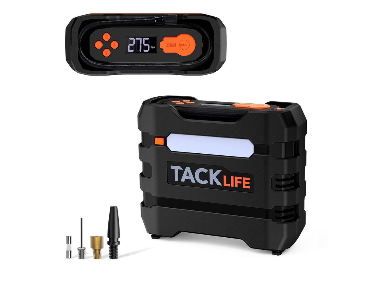 TACKLIFE Tire Inflator ACP1C and Extra Fuse DC 12V Portable Air Compressor Pump LED Flashlight 4 Nozzle Adaptors 2 Years Warranty Digital Tire Pump with Gauge 