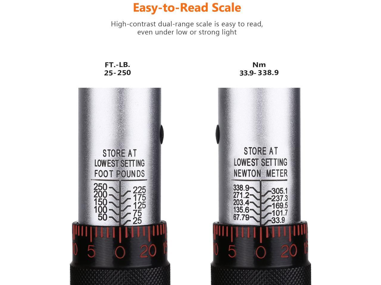 with 1/2 Extension Bar and 3/8 Reducer 25-250 ft.-lb./33.9-338.9Nm - HTW3A TACKLIFE 1/2 Drive Click Torque Wrench Set with 1/2 Extension Bar and 3/8 Reducer 25-250 ft.-lb./33.9-338.9Nm - HTW3A TACKLIFE 1/2 Drive Click Torque Wrench Set