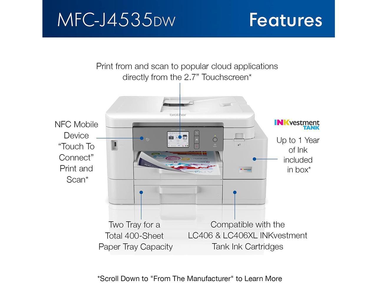 Brother MFC J4535DW INKvestment Tank All In One Color Inkjet Printer   AWVGS22050607S0AC2E 