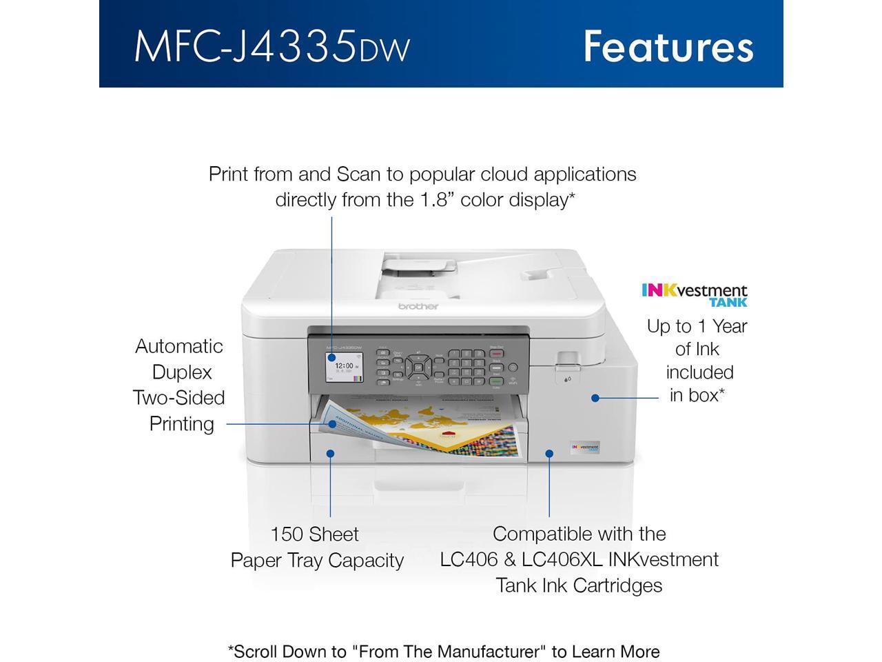 Brother MFCJ4335DW INKvestment Tank AllinOne Color Inkjet Printer