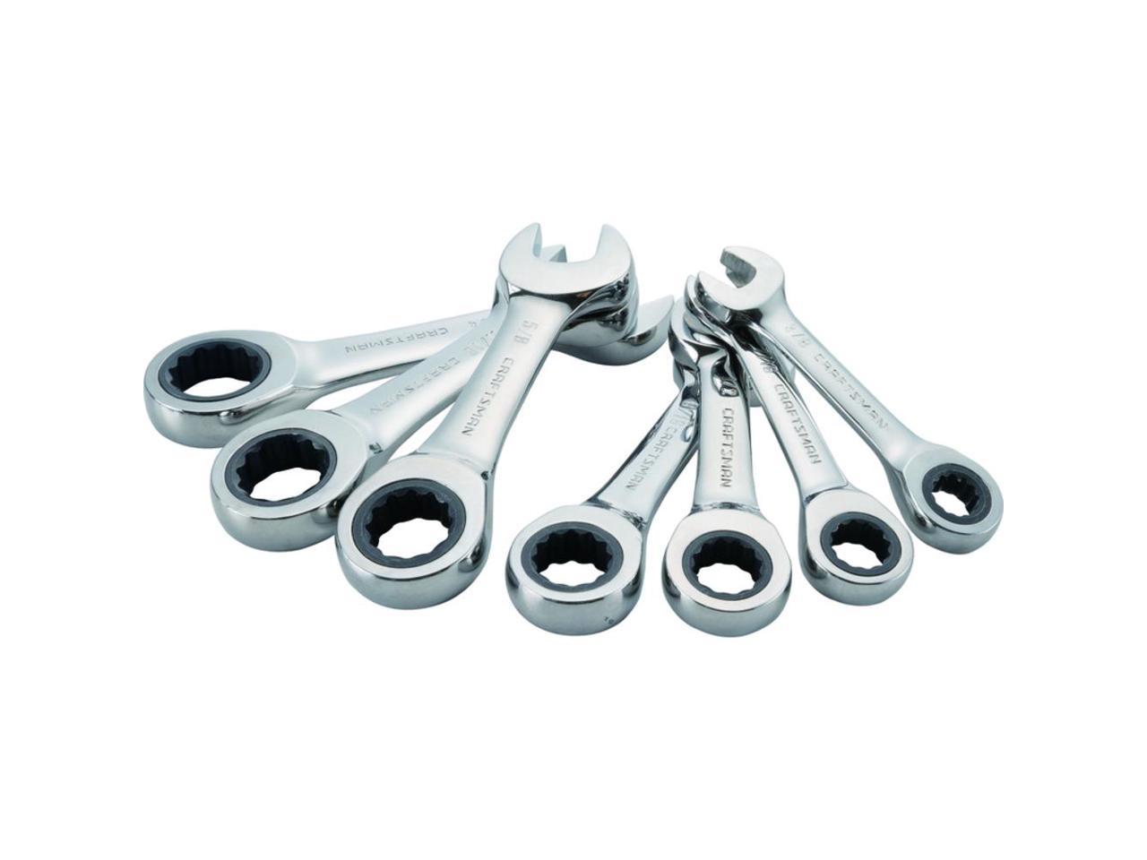 Husky Stubby Combination Wrench Tool Set SAE Forged Alloy Steel Chrome 7 Piece 37103339874