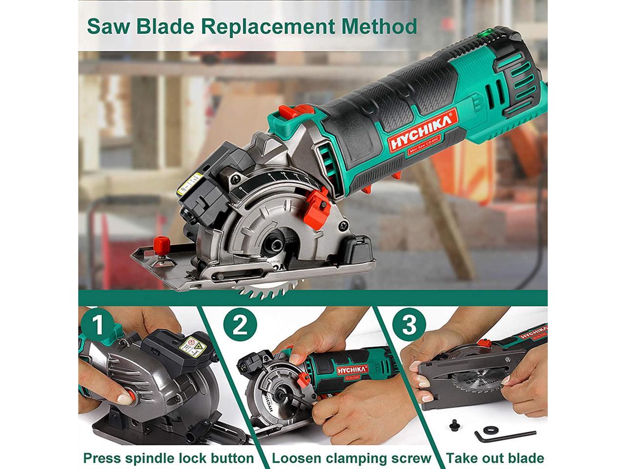 Mini Circular Saw, HYCHIKA Compact Circular Saw Tile Saw with 3 Saw Blades  4A Pure Copper Motor, 3-3/8”4500RPM Ideal for Wood, Soft Metal, Tile and 