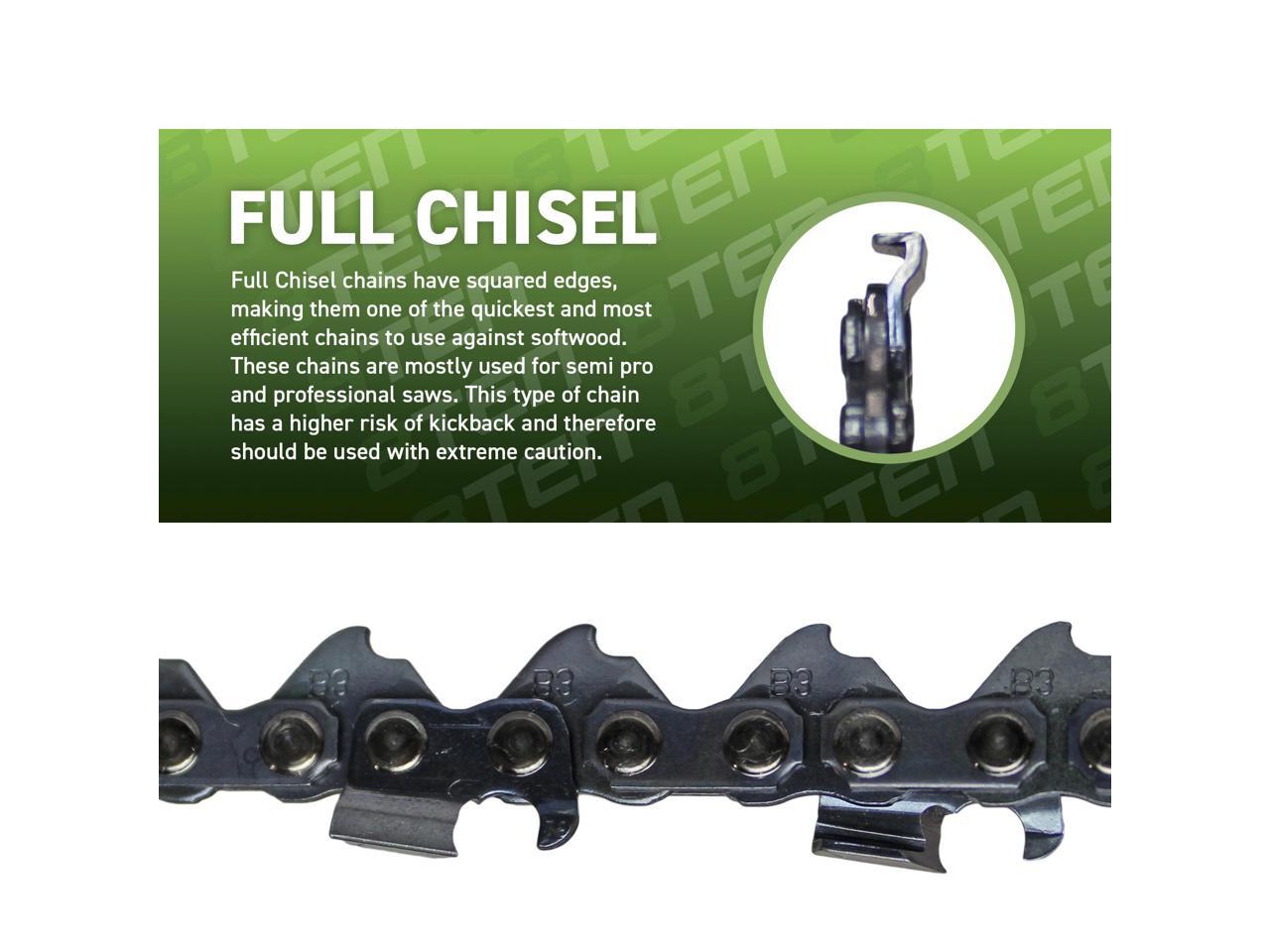 8TEN Full Chisel Chainsaw Chain 16 Inch .063 .325 62DL for Stihl 025 MS