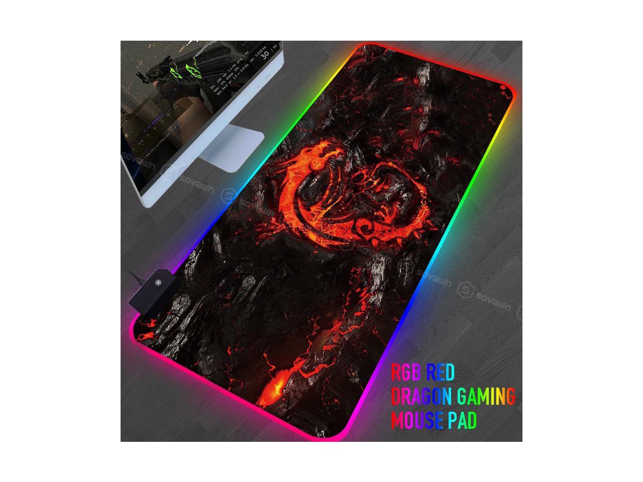 RGB Gaming Mouse Pad Large XL Red Dragon Pattern Computer Desk Mat Pad
