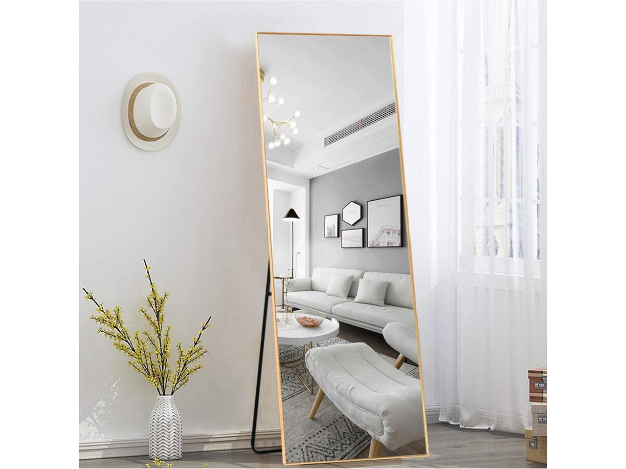 Neutype Full Length Mirror Floor With Stand Large Wall Mounted Hanging Leaning Contemporary Rectangle Aluminum Alloy Frame Gold 59 X 20 Newegg Com Neutype Full Length Mirror Floor, Modern Rectangular Large Floor Full Length Mirror With Stand