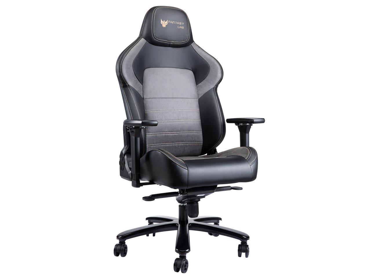 Fantasylab Big and Tall 440lb Memory Foam Gaming Chair With 4D Arm, Racing Style PU Leather High Back Adjustable Swivel Task Chair (Gray&Black)