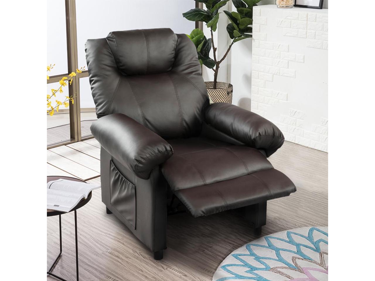 REFICCER Massage Recliner Chair Heated Reclining Sofa Chair Ergonomic Lounge Chair for Living Room Single Sofa Chair Padded Seat with 2 Side Pockets, Vibration Function (PU Leather Brown)